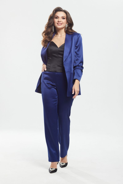 Жакет из атласа с воротом и рельефами MALI 122-071 синий - фото 7