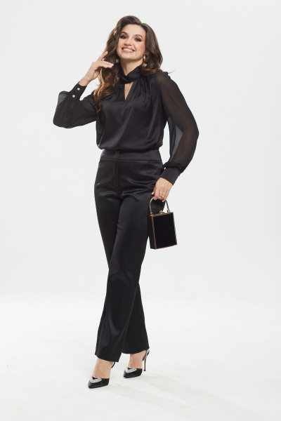 Брюки зауженные из атласа с карманом-хулиганом MALI 321-132 черный - фото 10