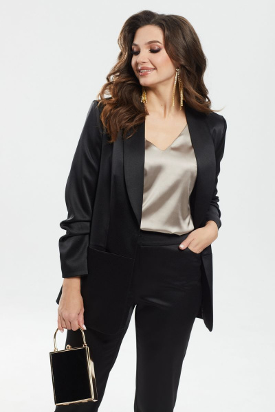 Брюки зауженные из атласа с карманом-хулиганом MALI 321-132 черный - фото 4