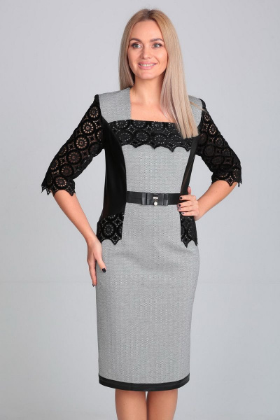 Деловое платье из трикотажа с эко-кожей и кружевом Gamma Gracia 206 - фото 3