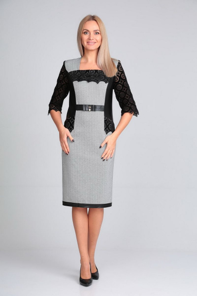 Деловое платье из трикотажа с эко-кожей и кружевом Gamma Gracia 206 - фото 2
