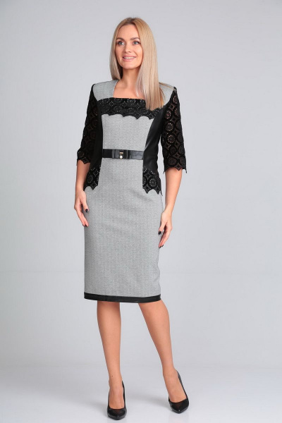 Деловое платье из трикотажа с эко-кожей и кружевом Gamma Gracia 206 - фото 1