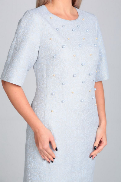Платье демисезонное с жемчужными бусинами и каплеподобным вырезом Gamma Gracia 212 голубой - фото 4