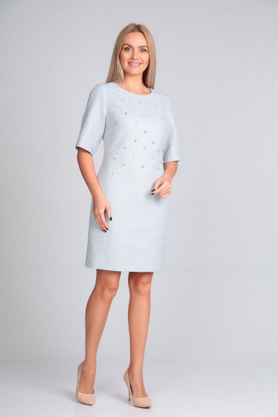 Платье демисезонное с жемчужными бусинами и каплеподобным вырезом Gamma Gracia 212 голубой - фото 3