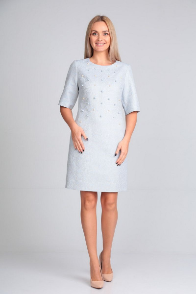 Платье демисезонное с жемчужными бусинами и каплеподобным вырезом Gamma Gracia 212 голубой - фото 2