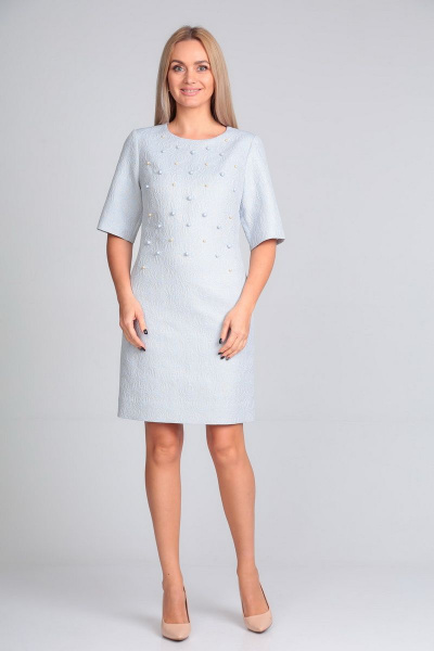 Платье демисезонное с жемчужными бусинами и каплеподобным вырезом Gamma Gracia 212 голубой - фото 1