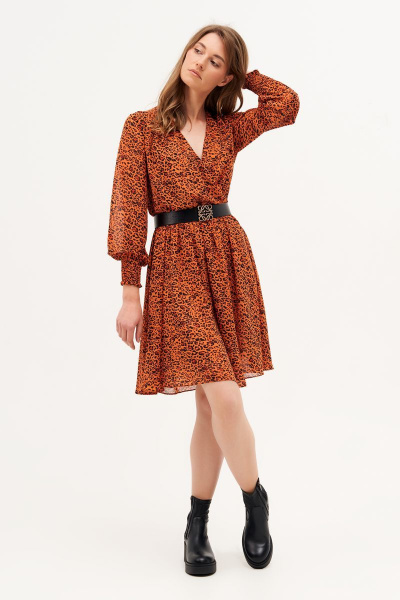Платье шифоновое полуприлегающего силуэта с сборкой и ремнем Condra 4386 терракотовый - фото 12