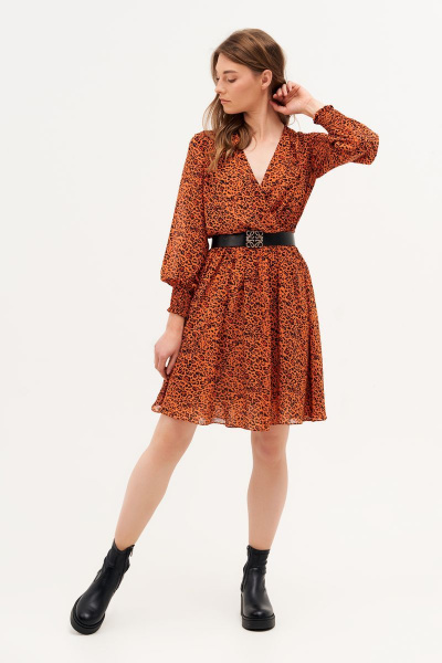 Платье шифоновое полуприлегающего силуэта с сборкой и ремнем Condra 4386 терракотовый - фото 11