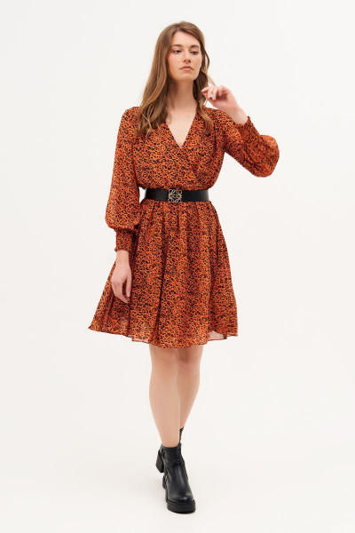 Платье шифоновое полуприлегающего силуэта с сборкой и ремнем Condra 4386 терракотовый - фото 8