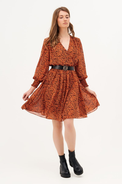 Платье шифоновое полуприлегающего силуэта с сборкой и ремнем Condra 4386 терракотовый - фото 7
