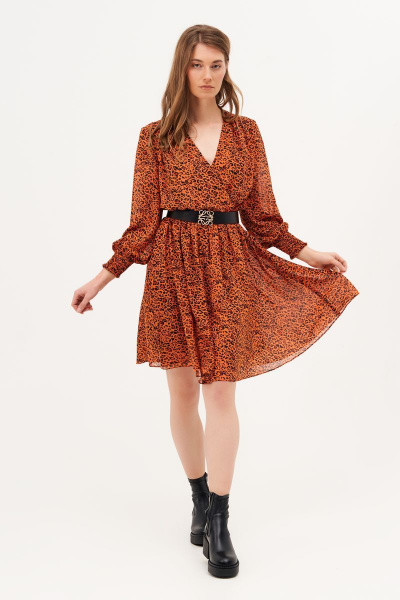 Платье шифоновое полуприлегающего силуэта с сборкой и ремнем Condra 4386 терракотовый - фото 6