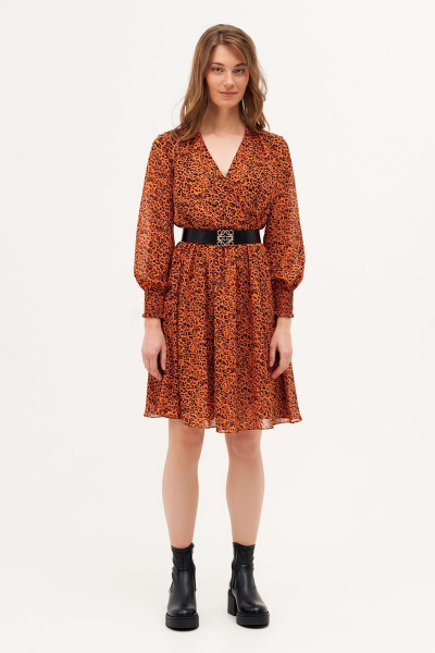 Платье шифоновое полуприлегающего силуэта с сборкой и ремнем Condra 4386 терракотовый - фото 3