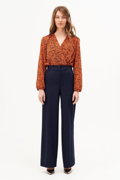 Блуза-боди из шифона с принтом, запах, сборки, складки Condra 16204 терракотовый - фото 10