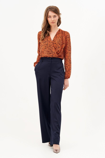 Блуза-боди из шифона с принтом, запах, сборки, складки Condra 16204 терракотовый - фото 9