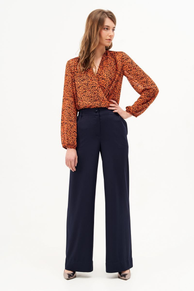 Блуза-боди из шифона с принтом, запах, сборки, складки Condra 16204 терракотовый - фото 7