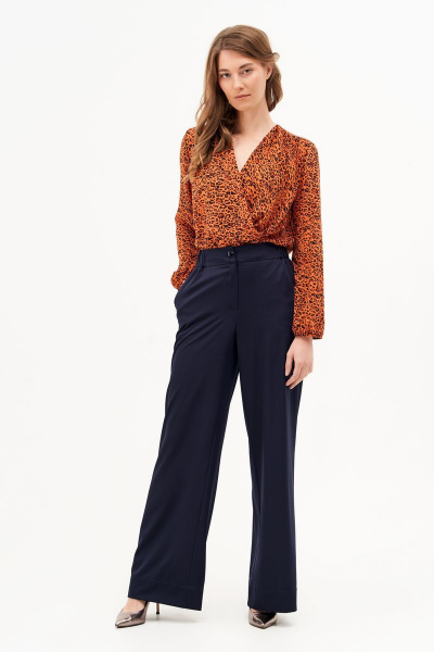 Блуза-боди из шифона с принтом, запах, сборки, складки Condra 16204 терракотовый - фото 6