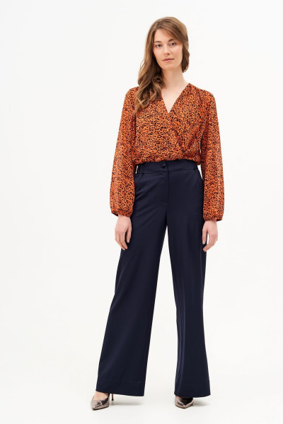 Блуза-боди из шифона с принтом, запах, сборки, складки Condra 16204 терракотовый - фото 5