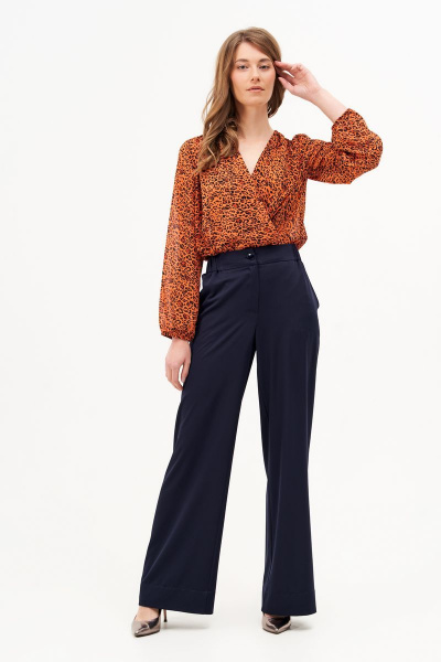 Блуза-боди из шифона с принтом, запах, сборки, складки Condra 16204 терракотовый - фото 4