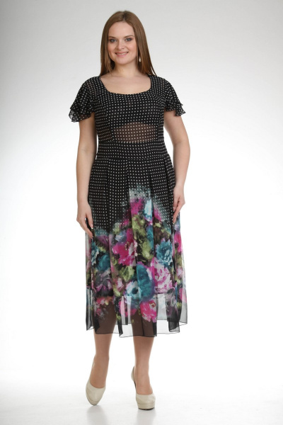 Платье шифон мультиколор и черный на лето длиной 114 см Liona Style 361 черный - фото 1