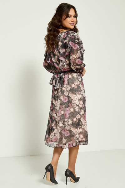 Элегантное шифоновое платье с рюшами и валанами Магия моды 2203 цветы - фото 3