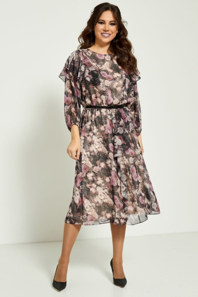 Элегантное шифоновое платье с рюшами и валанами Магия моды 2203 цветы - фото 2