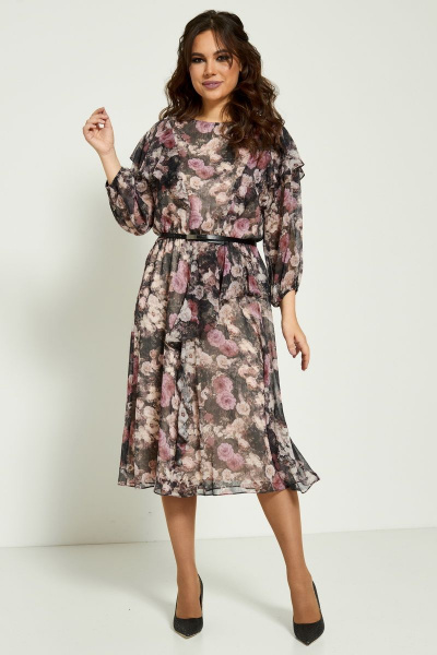 Элегантное шифоновое платье с рюшами и валанами Магия моды 2203 цветы - фото 1
