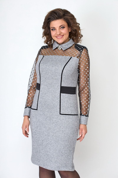 Платье полу-приталенное из трикотажа с бархатной отделкой Solomeya Lux 542A - фото 4