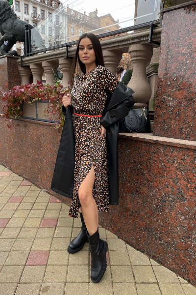 Черное платье-кимоно из шерсти и вискозы с кружевами Pavlova 014 - фото 5