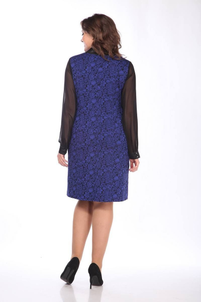 Платье с нагрудными вытачками и рукавами из шифона Lady Style Classic 990 черный_с_васильковым - фото 4