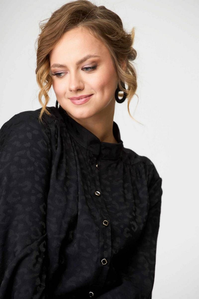 Деловое платье из вискозы с поясом и карманами, свободный крой SOVA 11149 черный-1 - фото 7