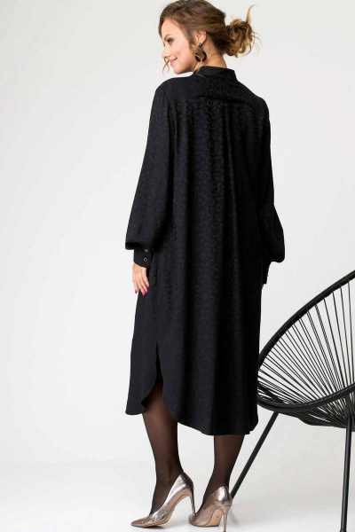 Деловое платье из вискозы с поясом и карманами, свободный крой SOVA 11149 черный-1 - фото 4