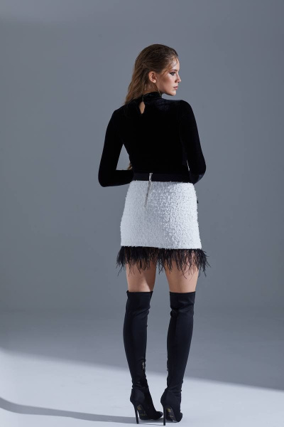 Белая юбка-карандаш из рогожки с декоративными клапанами Vesnaletto 3299 - фото 12