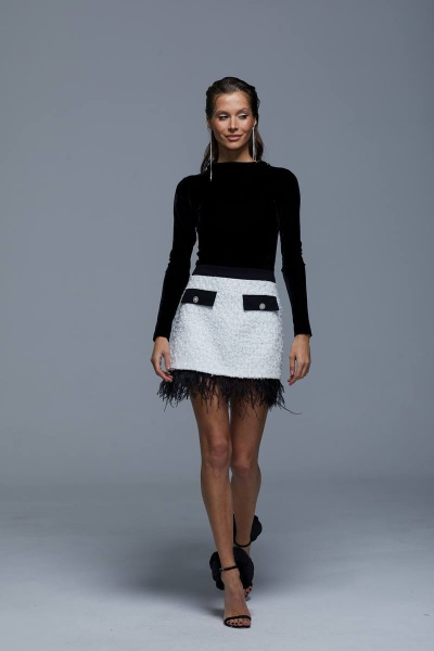 Белая юбка-карандаш из рогожки с декоративными клапанами Vesnaletto 3299 - фото 5