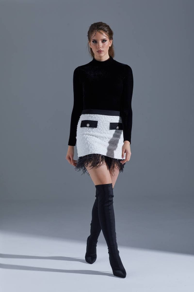 Белая юбка-карандаш из рогожки с декоративными клапанами Vesnaletto 3299 - фото 9