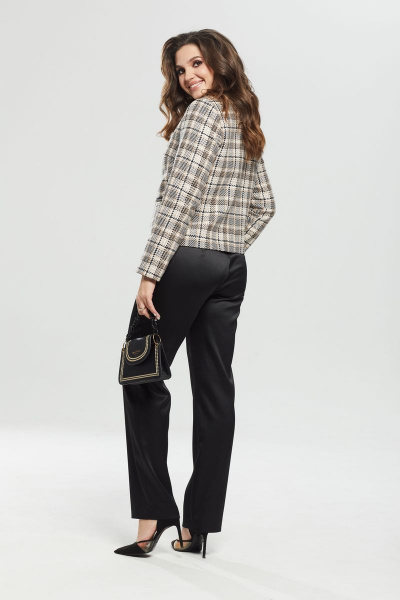 Жакет из хлопка и текстиля с классическим кроем MALI 122-107 бежевая_клетка - фото 10