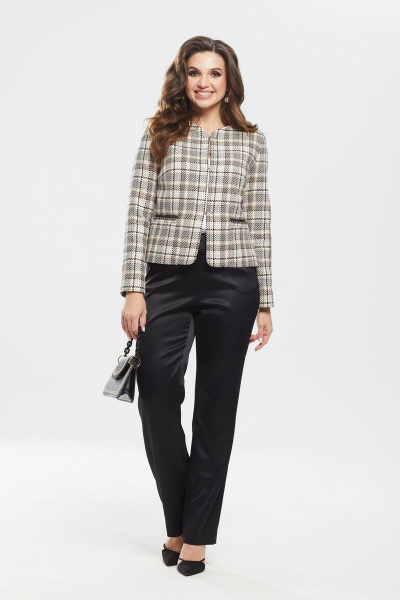 Жакет из хлопка и текстиля с классическим кроем MALI 122-107 бежевая_клетка - фото 9