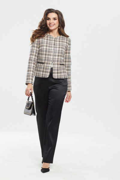 Жакет из хлопка и текстиля с классическим кроем MALI 122-107 бежевая_клетка - фото 8