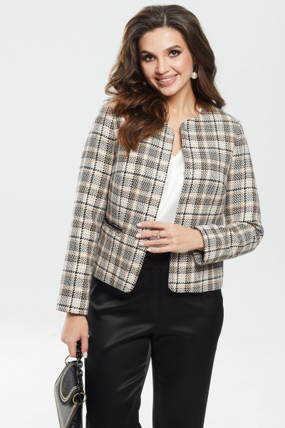 Жакет из хлопка и текстиля с классическим кроем MALI 122-107 бежевая_клетка - фото 1