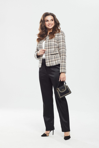 Жакет из хлопка и текстиля с классическим кроем MALI 122-107 бежевая_клетка - фото 7