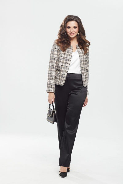 Жакет из хлопка и текстиля с классическим кроем MALI 122-107 бежевая_клетка - фото 5