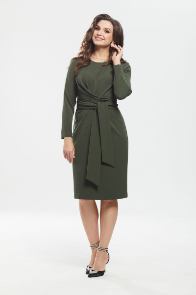 Деловое демисезонное платье с фигуративным кроем MALI 421-088 хаки - фото 5
