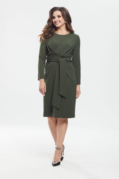 Деловое демисезонное платье с фигуративным кроем MALI 421-088 хаки - фото 2