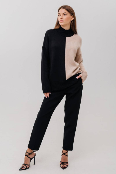 Бежевый и черный демисезонный джемпер из трикотажа Romgil 810ШТЗ светло-бежевый,черный - фото 5