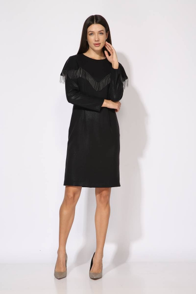 Платье круглогодичное нарядное из текстиля с воротником и пуговицами Faufilure C1413 - фото 1