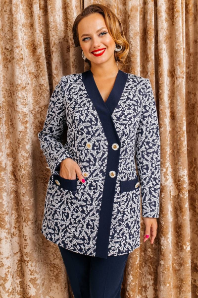 Брюки, жакет Мода Юрс 2583 синий_узор - фото 3