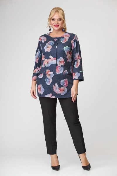 Блуза деловая женская с имитацией запаха из трикотажа БАГРЯНИЦА 2040 синий-орхидеи - фото 7