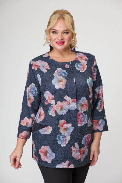 Блуза деловая женская с имитацией запаха из трикотажа БАГРЯНИЦА 2040 синий-орхидеи - фото 3
