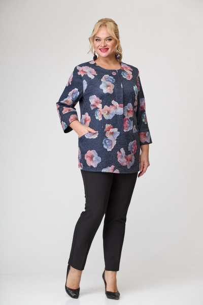 Блуза деловая женская с имитацией запаха из трикотажа БАГРЯНИЦА 2040 синий-орхидеи - фото 2