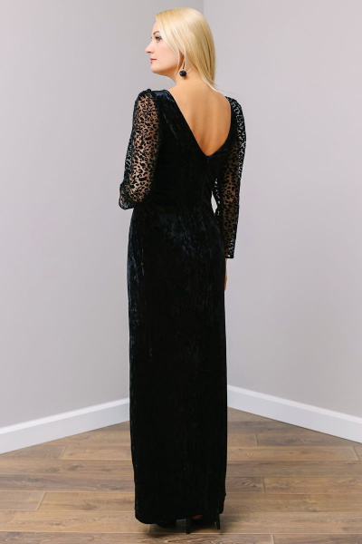 Роскошное бархатное платье с разрезом и сборкой MadameRita 1286 черный - фото 4