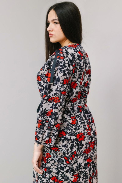 Повседневное трикотажное платье с разрезом и V-образным вырезом MadameRita 1281 принт - фото 5